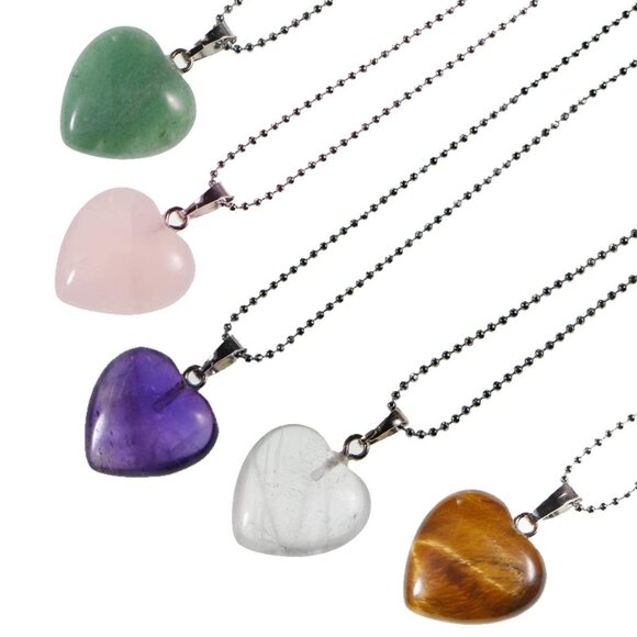 Other - 5 Pieces Heart Shape Natural Stone Necklace Chakra Beads Charms Crystal Heading